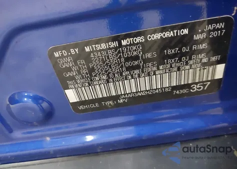 2017 Mitsubishi Outlander Sport 2.4 Se z USA, uszkodzony, nr VIN JA4AR3AW2HZ045182